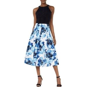 SLNY Blue Sleeveless Floral Halter Dress